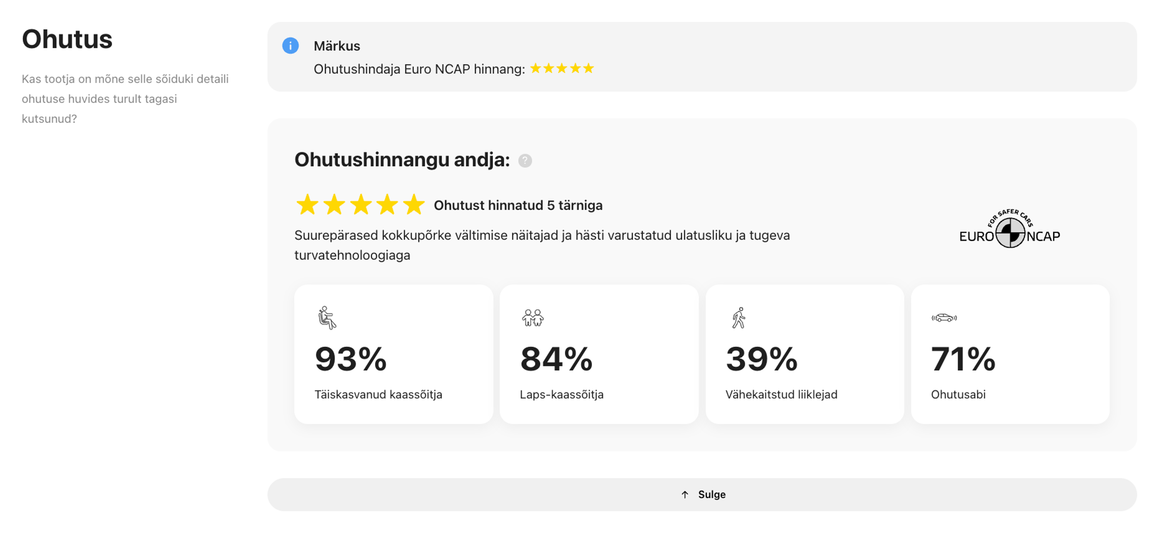 Ohutussektsioon carVertical sõiduki ajaloo aruandes